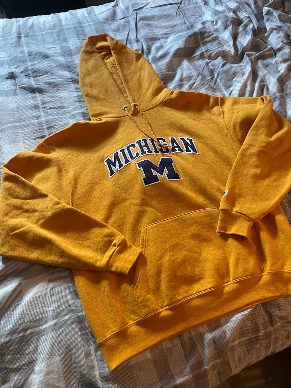 Champion Michigan Gold Pullover Hoodie with Arch Logo
